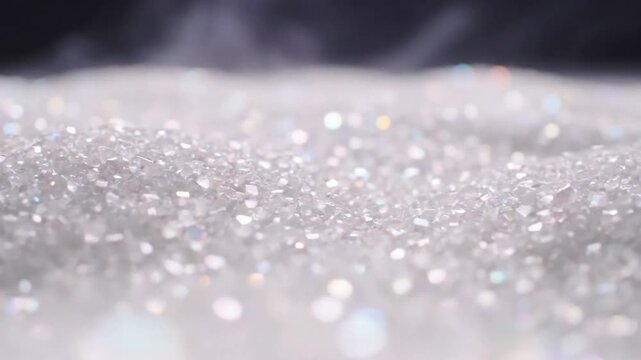 Macro Crystal Shimmer Extreme close-up view of individual sugar crystals catching light, creating a delicate, dazzling shimmer.