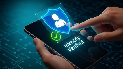 Person holding a smartphone displaying a successful identity verification message.