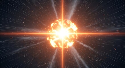 Fototapeta premium Fiery Star Explosion Emitting Light Rays in Deep Space