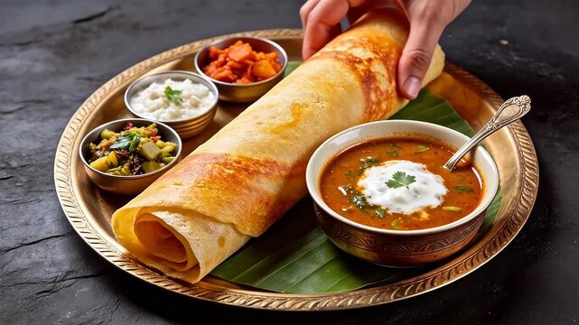 Indian dosa with chutneys and gravy