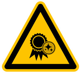 Premio de calidad y medalla de excelencia con certificaci&oacute;n de inteligencia artificial en se&ntilde;al de advertencia vector