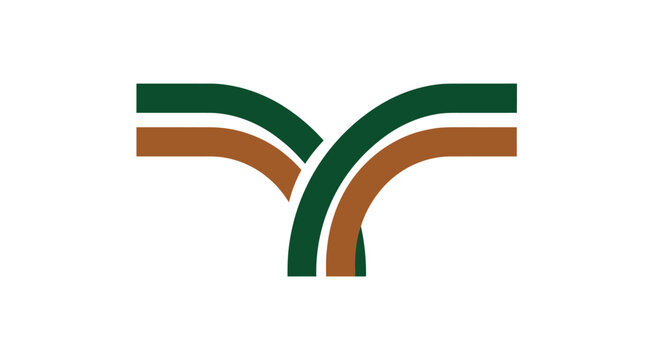 Abstract 'Y' Letter Logo or Pathway Intersection Design. Intertwining Green and Brown Curved Lines Symbolizing Connection, Growth, Agriculture, and Infrastructure.