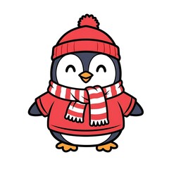 Adorable Cartoon Penguin Wearing Winter Clothes.