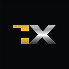Fototapeta premium Modern TX Logo Design in Gold and Silver on Black Background