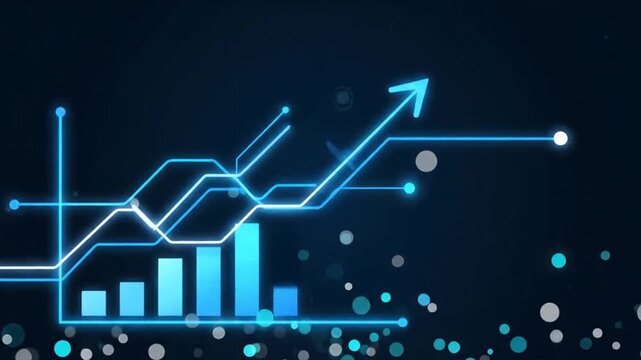Visual representation of data analysis and growth trends utilizing artificial intelligence and technology in a futuristic environment