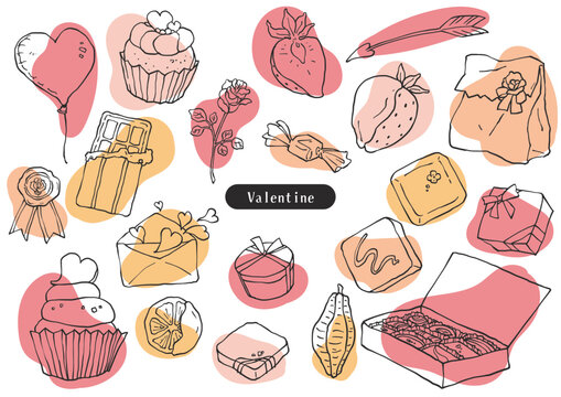 ラフな着彩のバレンタインアイコンセット