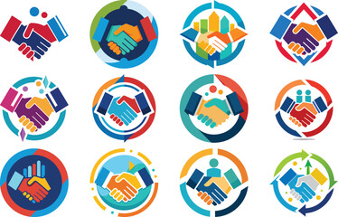 Fototapeta premium Business growth handshake AI technology partnership success flat design vector illustration