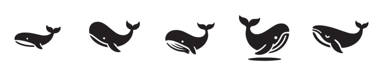 Fototapeta premium Black Whale Silhouette Minimal Flat Vector Icon