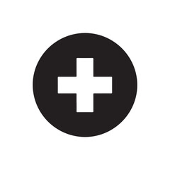 Obraz premium Black circle with medical hospital cross health silhouette vector flat illustration