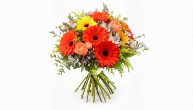 A bouquet of gerberas on a white background