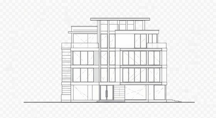 Modern Architectural Building Sketch - Urban Design Line Art Blueprint