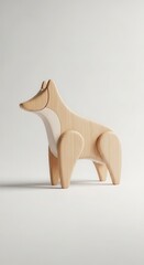 Obraz premium Stylized wooden canine figure rests against a simple light background