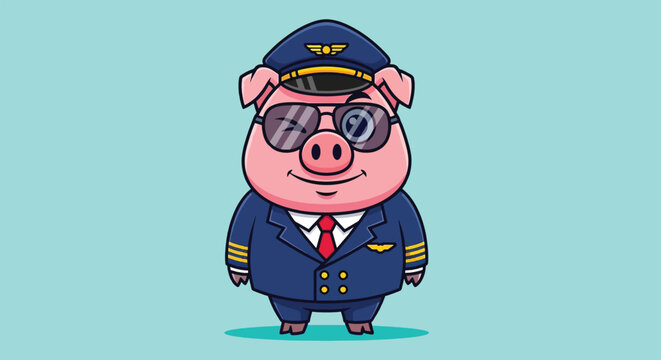 Cute Pig Pilot Cartoon Character Vector.
