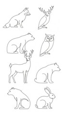 Obraz premium Collection of wild woodland creature illustrations rendered with minimalist continuous line drawing style