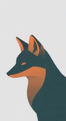 Obraz premium Stylized profile portrait depicts a wild canine with dark teal and warm orange coloration against a pale background.
