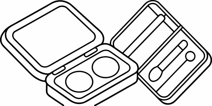 Outline of two open cosmetic compacts with mirrors and applicators