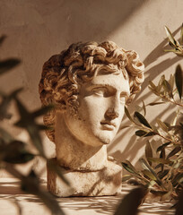 Antique bust with olive branches