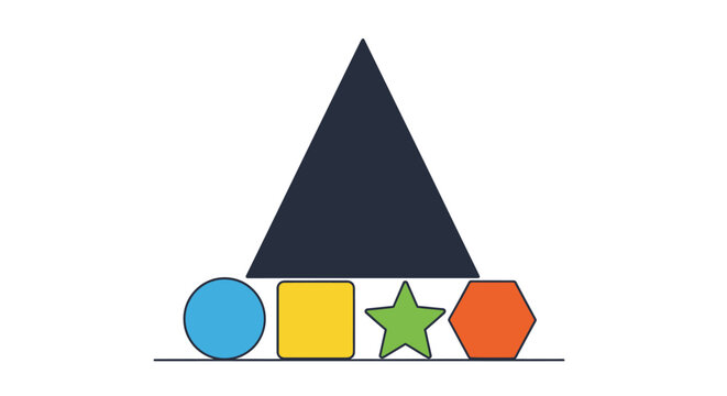 Educational Geometric Shapes Collection. Colorful basic forms: Triangle, Circle, Square, Star, Hexagon vector design on white.