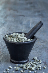 Grinding Herbs in a Mortar and Pestle for Cooking