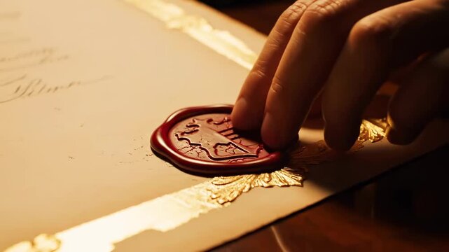 Hyperrealistic Close-Up of Wax Seal on Elegant Certificate Document