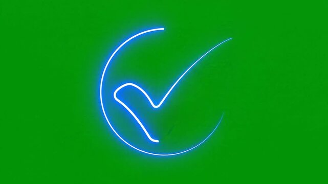Neon Tick in Progress: a dynamic neon check mark against a vibrant green backdrop, representing approval and completion.