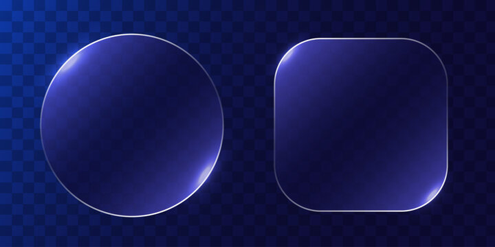 Round and Square Transparent Glass Elements with Morphism Effect Button for Ui UX Design and Modern Interfaces. Rounded Rectangles, Circles and Buttons with Frosted Blur Overlay. Glass Morphism