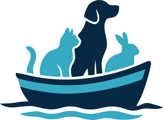 Illustration of Dog, Rabbit and Cat on a blue boat © Anijombang