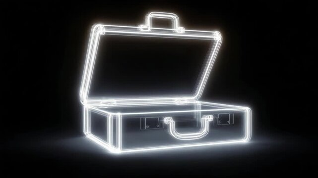 A glowing briefcase icon with an open lid, representing possibilities and opportunities. The briefcase is outlined with a bright neon effect