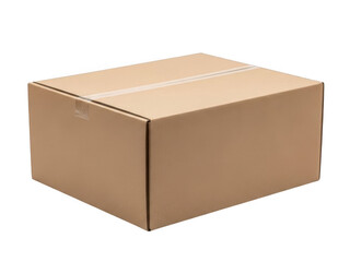 Closed brown cardboard box on white background isolated on transparent background