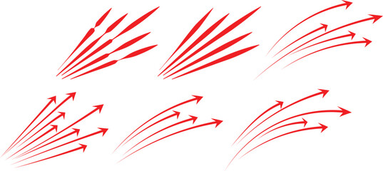 Collection of red abstract directional arrows showing movement and growth concepts