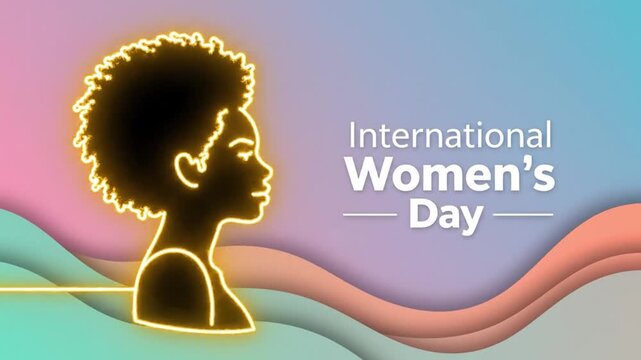 International Women's Day Design. Women Empowerment Neon Illustration. Modern Feminism Concept Art. Minimalist Neon Woman Face. Feminine Line Art Portrait. Vector illustration for holiday