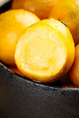 Fresh Cut Kumquat with Crisp Juice Interior Close-Up