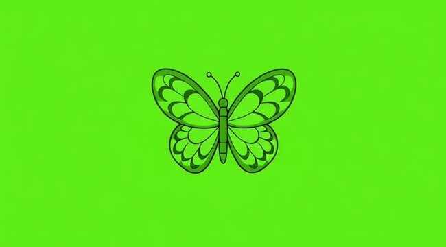 Colorful Line Art of Whale Bird Butterfly on Bright Green Background.