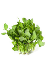 Obraz premium Fresh Green Leafy Vegetables Bundle with Water Droplets