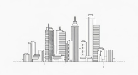Fototapeta premium Minimalist Line Art City Skyline Illustration on White Background