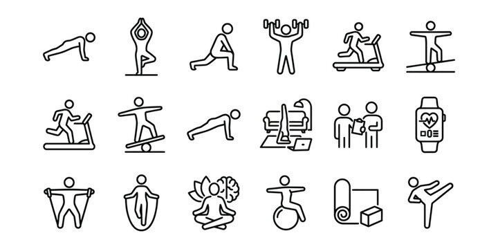 Black line of people exercising and fitness related activities exercise workout running yoga