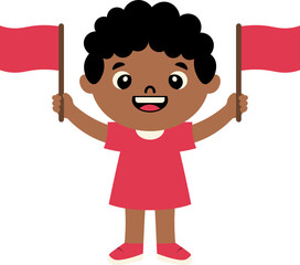 Girl Holding Red Flag vector shape