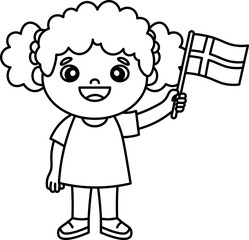 Obraz premium girl Holding Danish Flag vector outline