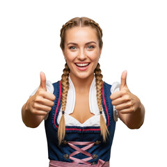 Young woman in traditional costume giving thumbs up isolated on transparent background