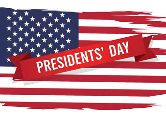 Presidents Day banner with American flag and red ribbon for celebration and patriotism