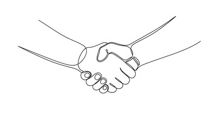 Fototapeta premium Continuous Line Art Drawing of Handshake for Business Agreement and Partnership