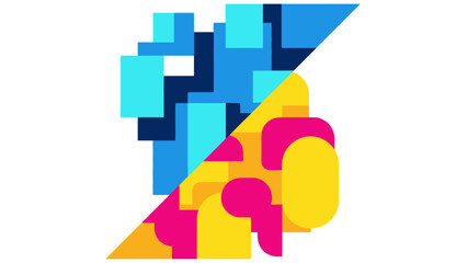 Obraz premium Abstract Diagonal Contrast Background: Blue Geometric Blocks vs. Warm Rounded Shapes. Modern duality concept illustration.