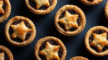 Fototapeta premium Mince pies arranged diagonally across frame, intentional negative space, banner-friendly composition