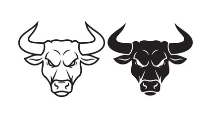 Fototapeta premium Vector bull or ox head illustration, black and white outline, bold lines, animal icon or logo, for branding or logo design isolated on White Background