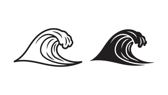 Vector wave icons, black and white ocean wave illustration, sea wave symbol, for logo or icon, isolated on White Background