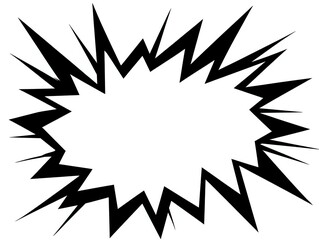 Obraz premium Black comic book explosion burst with jagged edges on white background. Isolated graphic element for superhero designs, action scenes and dynamic layouts.