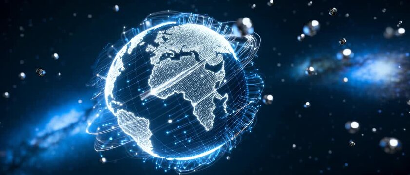 Digital Globe with Interconnected Network Lines Representing Global Climate and Environmental Data Flows for Sustainability Initiatives