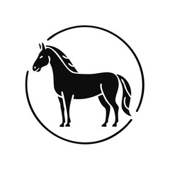 Obraz premium Black Silhouette of a Horse Standing Inside a Circular Emblem