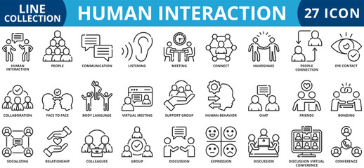 Human interaction icon set outline style icon set collection vector illustration