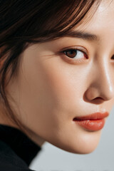 Fototapeta premium Close-up portrait of a young woman with a clean, fresh appearance.